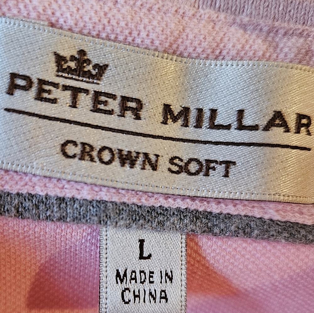 Peter Millar Crown Soft Pink Polo Shirt Cotton Silk Mens Large - Picture 3 of 7
